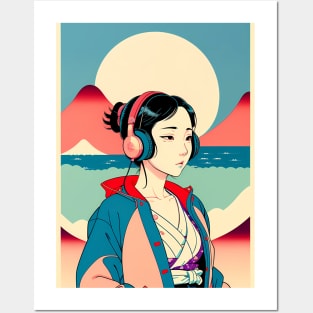 Ukiyo-e Headphone Girl #4 Posters and Art